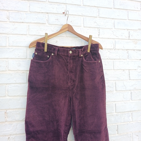 Vintage Lauren Ralph Lauren Dark Burgundy Corduroy Pants Wide Whale - Picture 2 of 7
